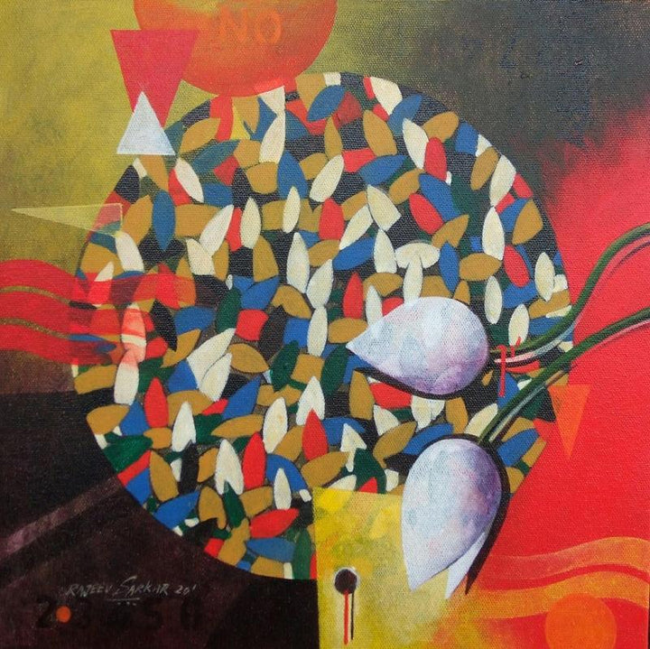 contemporary acrylic painting titled 'Together 21', 12x12 inches, by artist Rajeev Sarkar on Canvas