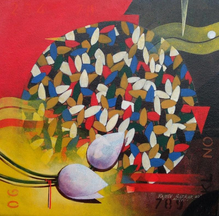 Abstract acrylic painting titled 'Together 22', 12x12 inches, by artist Rajeev Sarkar on Canvas