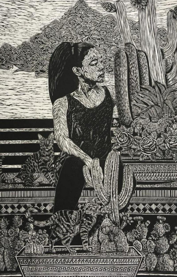 Figurative printmaking titled 'Tommorow Is A Long Time 2', 35x24 inches, by artist Chhering Negi on Paper