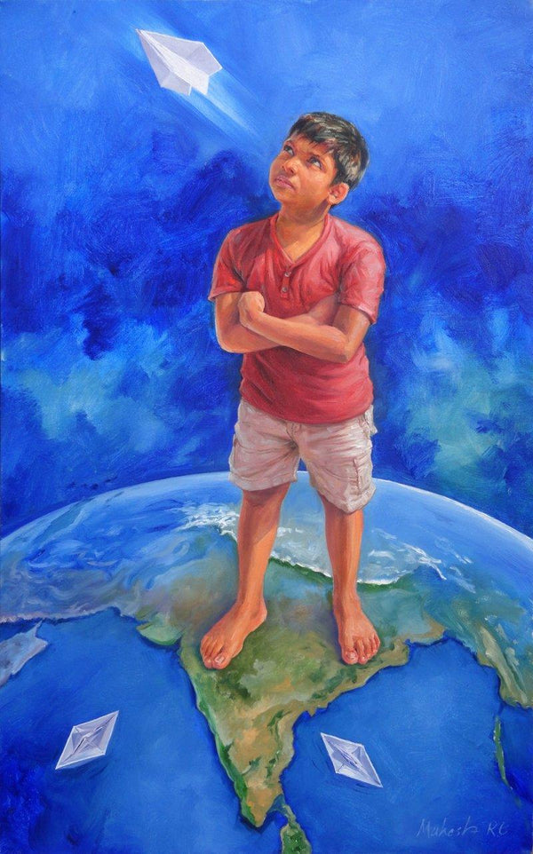 Figurative oil painting titled 'Tomorrow is mine', 48x30 inches, by artist Mahesh RC on Canvas