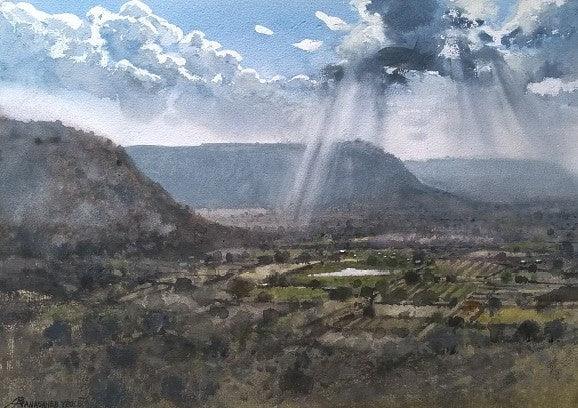 Nature watercolor painting titled 'Top View', 14x20 inches, by artist NanaSaheb Yeole on Paper