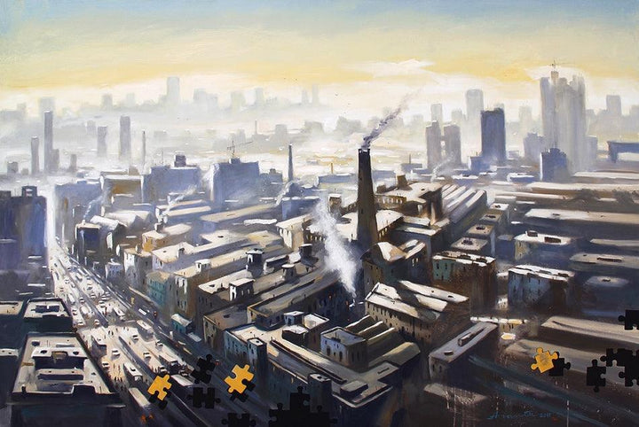 Cityscape watercolor painting titled 'Top View Of Mumbai', 48x72 inches, by artist Ananta Mandal on Paper