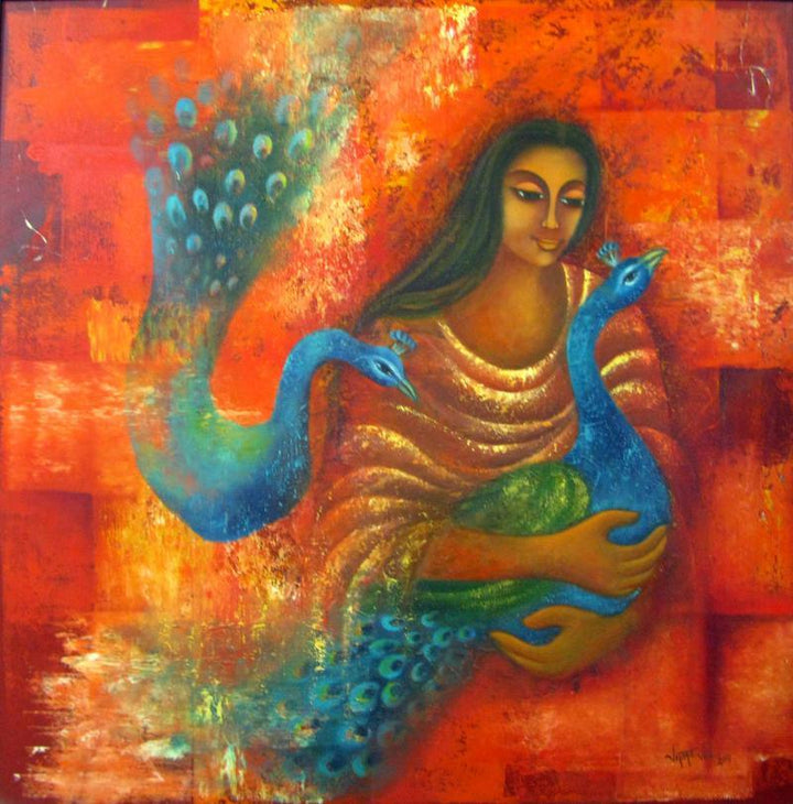 Figurative oil painting titled 'Touch I', 36x36 inches, by artist Vijaya Ved on Canvas