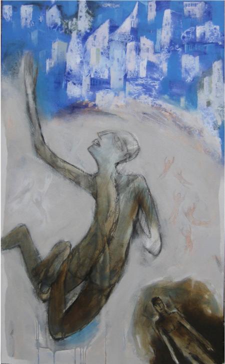 Figurative acrylic painting titled 'Touch The Sky', 36x60 inches, by artist Pradip Kumar Sau on Canvas