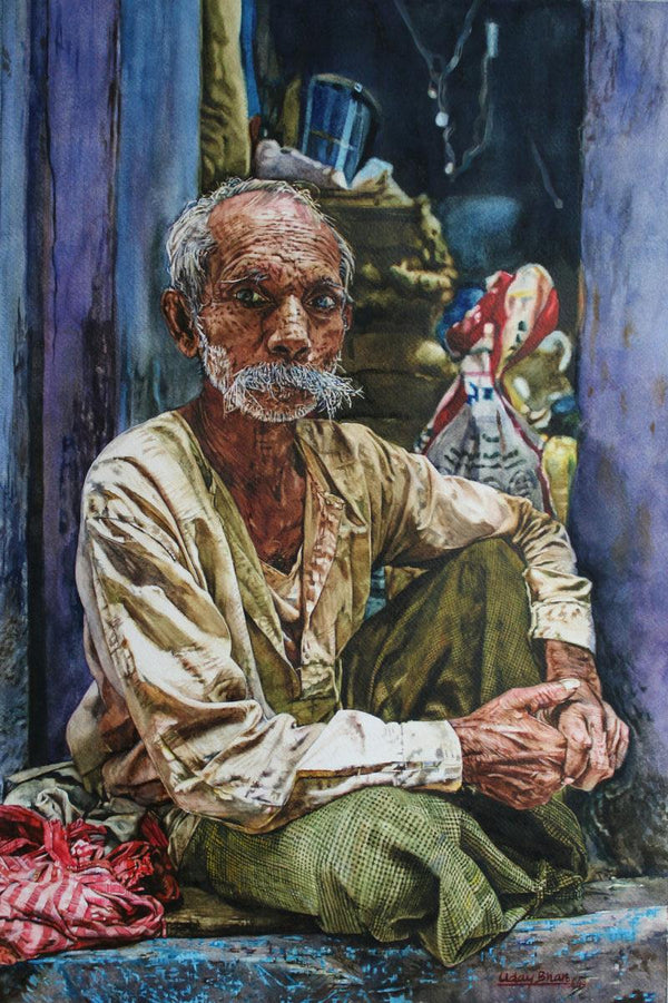 Lifestyle watercolor painting titled 'Toughness', 22x15 inches, by artist Dr Uday Bhan on Paper