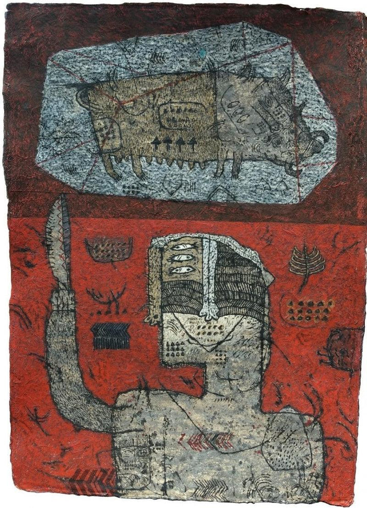 contemporary mixed media painting titled 'Towards The Culture 5', 30x24 inches, by artist Sagar Kamble on Paper