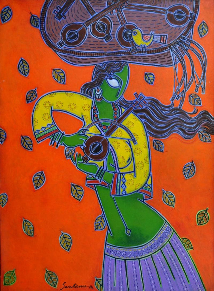 Figurative acrylic painting titled 'Toy Seller', 46x34 inches, by artist Santanu Nandan Dinda on Canvas