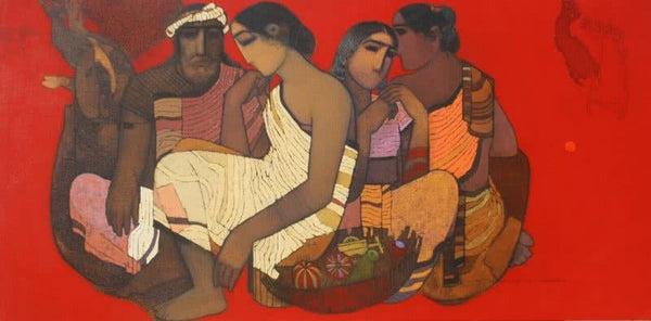 Figurative acrylic painting titled 'Toy Seller II', 24x48 inches, by artist Siddharth Shingade on Canvas