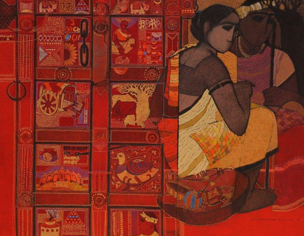 Figurative acrylic painting titled 'Toy Seller Red', 36x48 inches, by artist Siddharth Shingade on Canvas