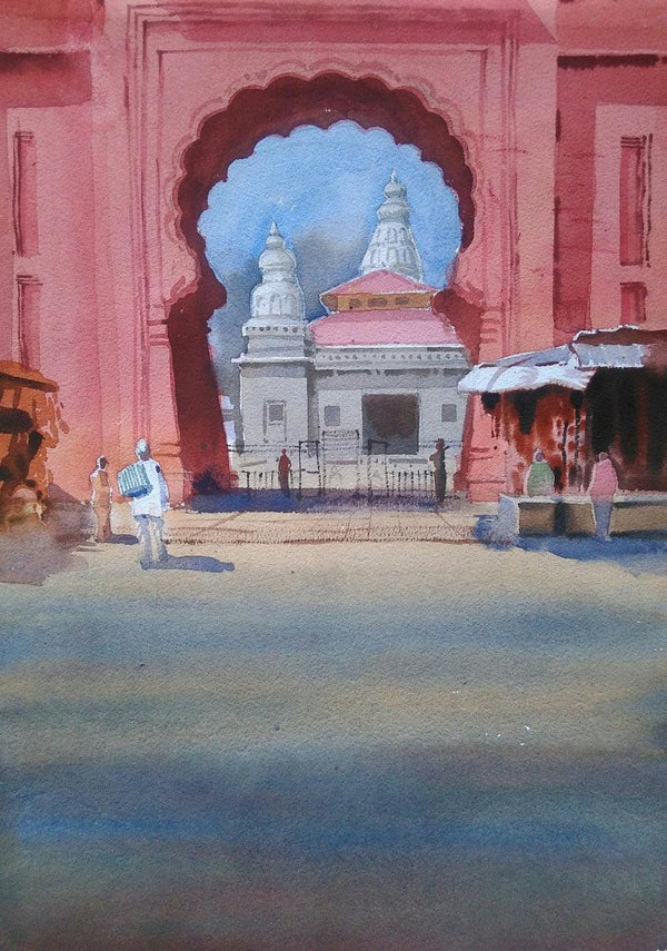 Cityscape watercolor painting titled 'Tradition Does Exist', 20x14 inches, by artist Harshwaradhan Devtale on Paper