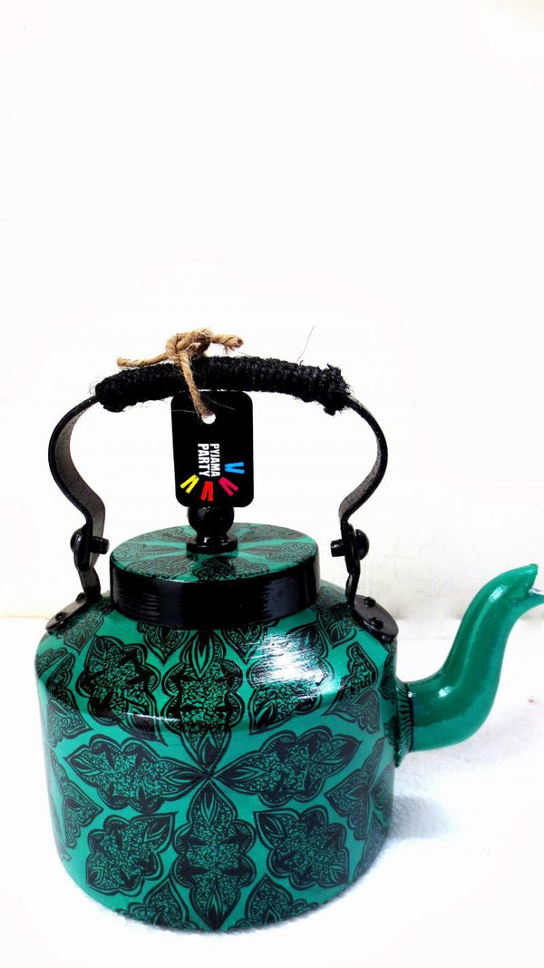 Lifestyle craft titled 'Traditional Arabesque Tea Kettle', 9x9x7 inches, by artist Rithika Kumar on Aluminium