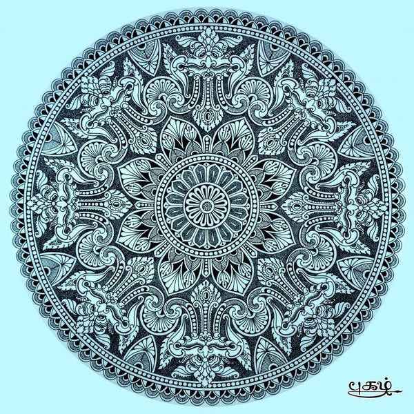 pattern pen ink drawing titled 'Traditional Naasi Mandala', 11x16 inches, by artist V Pugalenthi on Paper