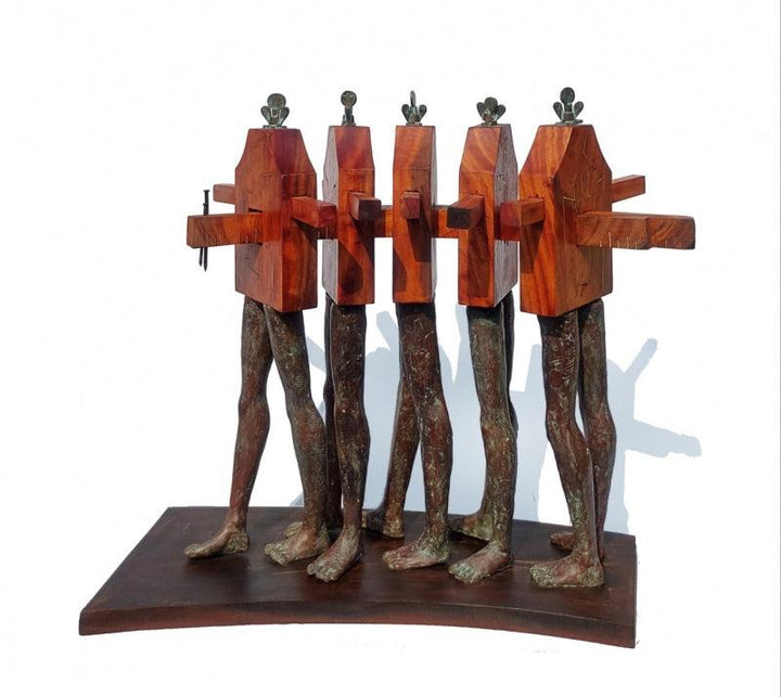 Figurative sculpture titled 'Traditional Unity', 24x23x16 inches, by artist Rakesh Sadhak on Metal, Wood