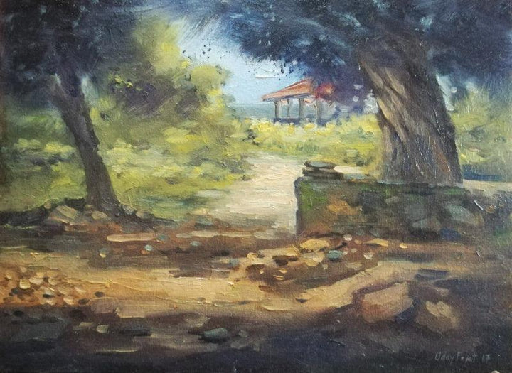 Landscape oil painting titled 'Tree 1', 16x12 inches, by artist Uday Farat on Canvas