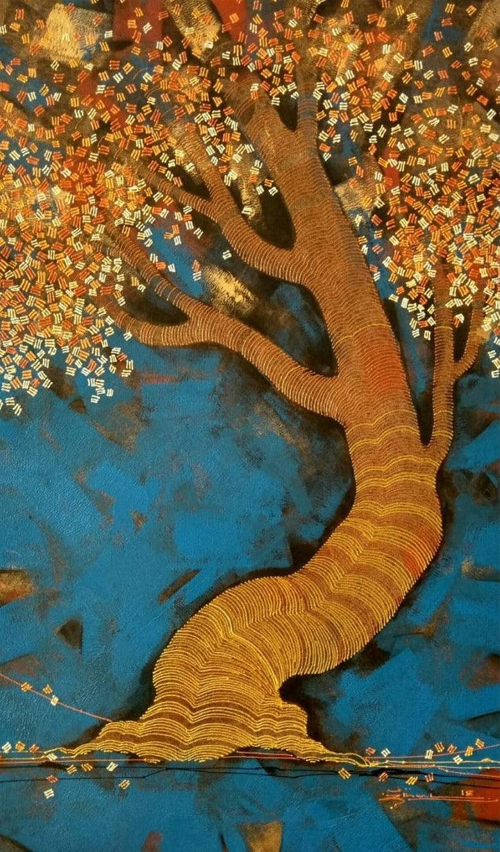 Nature acrylic painting titled 'Tree 5', 30x18 inches, by artist Rahul Dangat on Canvas