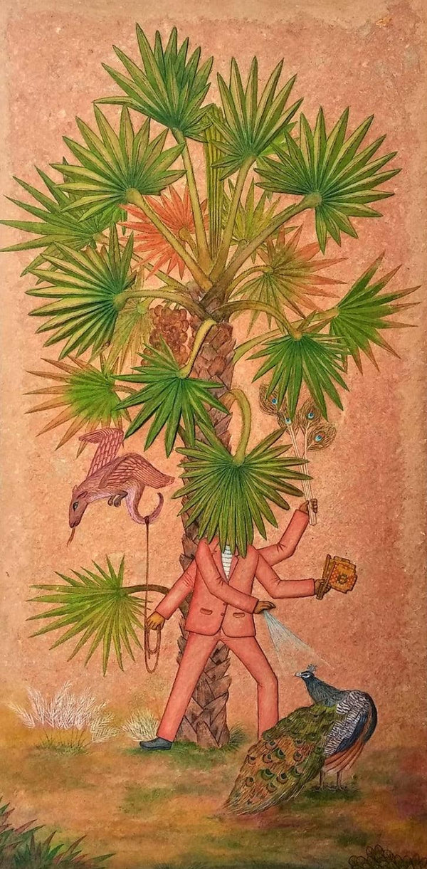 contemporary mixed media painting titled 'Tree As A Metaphor 4', 23x12 inches, by artist Bibhu Nath on Paper