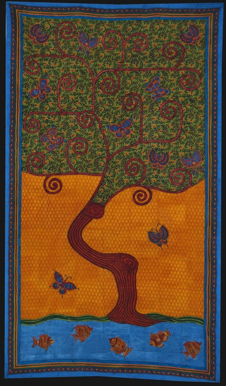 Nature printmaking titled 'Tree Of Life 1', 77x45 inches, by artist Jasminder Kaur on Silk