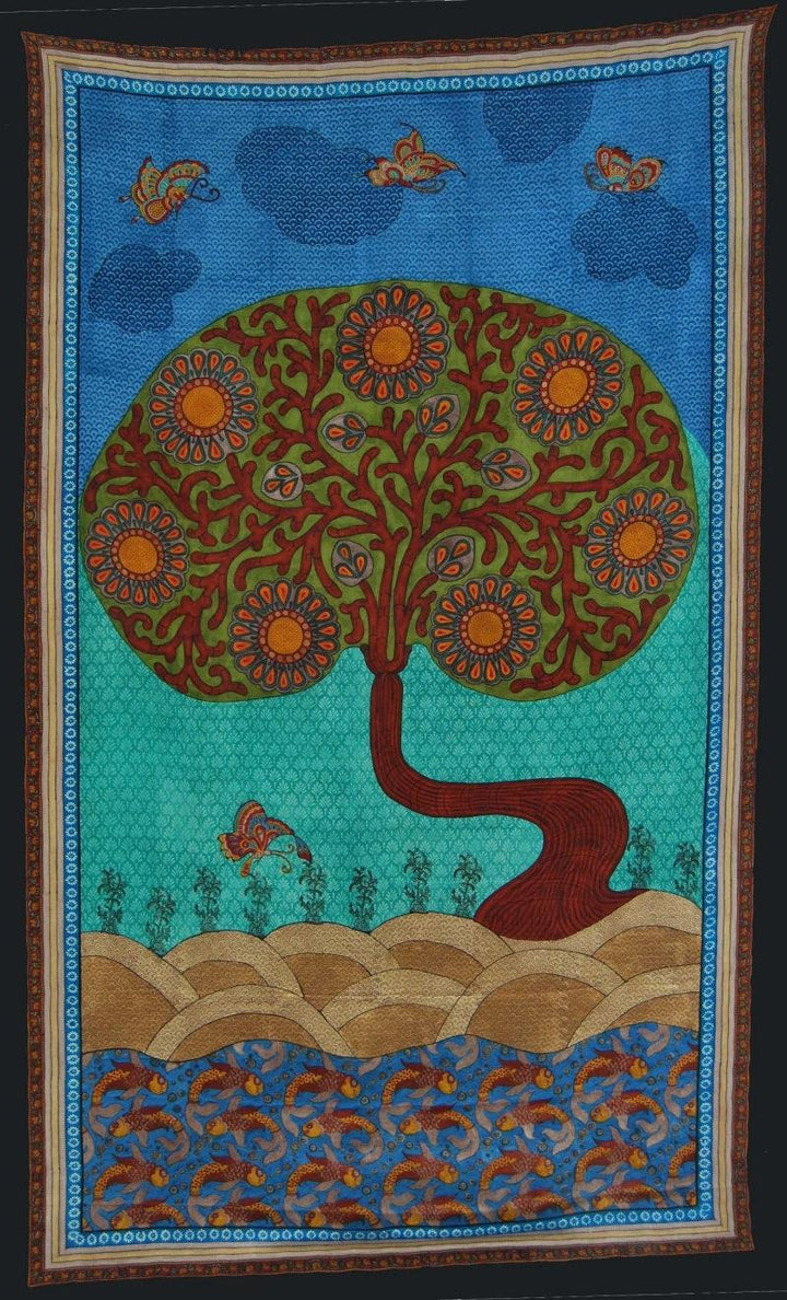 Nature printmaking titled 'Tree Of Life 2', 77x45 inches, by artist Jasminder Kaur on Silk