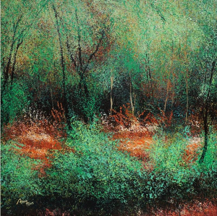 Nature acrylic painting titled 'Trees', 25x25 inches, by artist VIMAL CHAND on Canvas