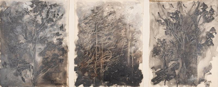 Nature mixed media titled 'Trees (Triptych)', 24x48 inches, by artist Veena Advani on Canvas