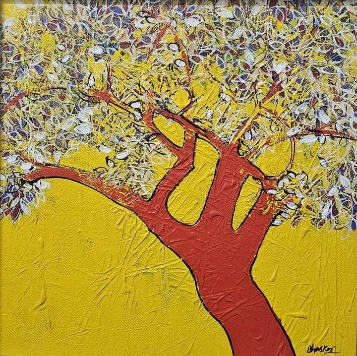 Nature acrylic painting titled 'Treescape 211', 12x12 inches, by artist Bhaskar Rao on Canvas