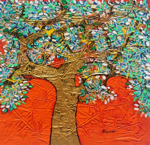 Nature acrylic painting titled 'Treescape 354', 12x12 inch, by artist Bhaskar Rao on Canvas