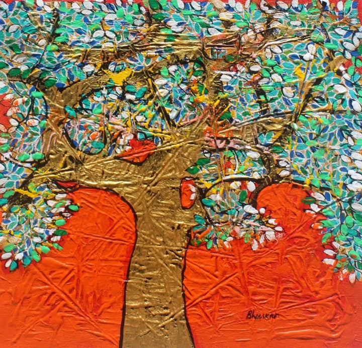 Nature acrylic painting titled 'Treescape 354', 12x12 inch, by artist Bhaskar Rao on Canvas