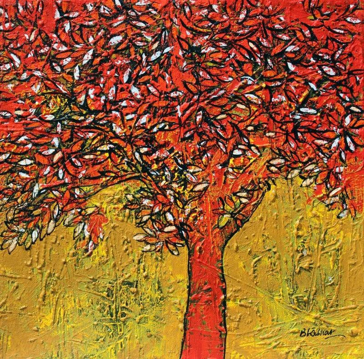 Nature acrylic painting titled 'Treescape 62', 12x12 inches, by artist Bhaskar Rao on Canvas