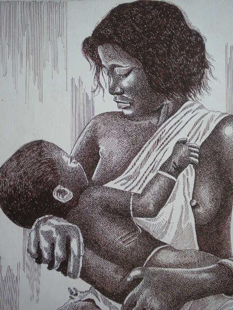 Figurative pen drawing titled 'Tribal Lady 2', 10x8 inches, by artist Pradeep Swain on Paper