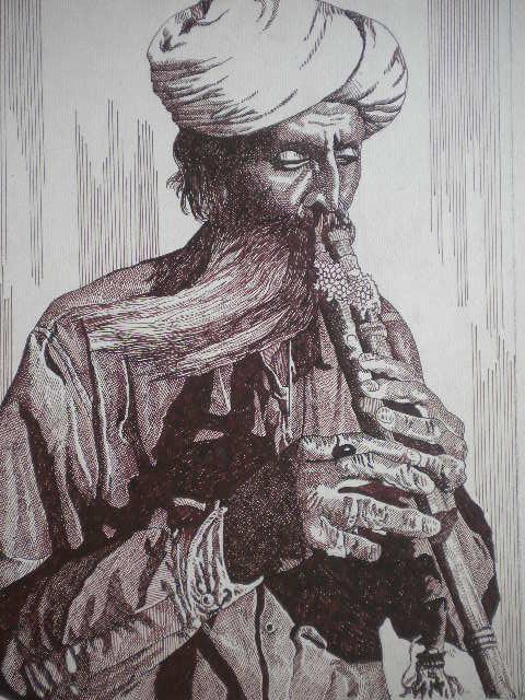 Portrait pen drawing titled 'Tribal Man', 10x8 inches, by artist Pradeep Swain on Paper