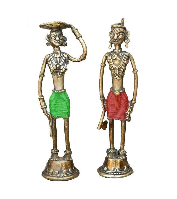 Lifestyle craft titled 'Tribal Standing Pair', 4x4x10 inches, by artist Kushal Bhansali on Brass