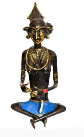 Figurative sculpture titled 'Tribal Working Lady 3', 6x8x9 inches, by artist Kushal Bhansali on Brass