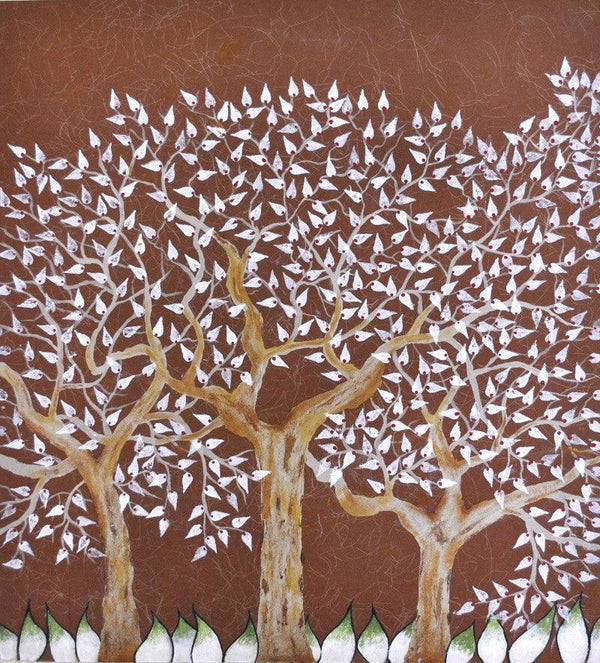 Nature oil painting titled 'Tribhovan', 25x22 inches, by artist Sumit Mehndiratta on Paper