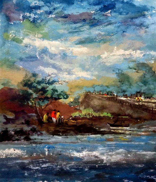 Landscape watercolor painting titled 'Trip', 7x10 inches, by artist Dnyaneshwar Dhavale on paper