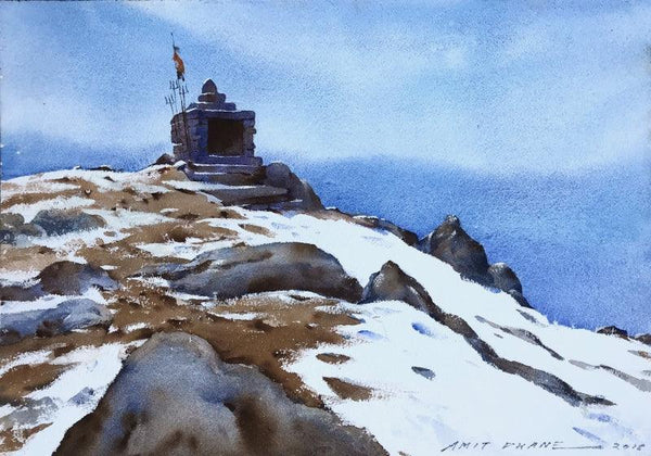 Cityscape watercolor painting titled 'Triund Himachal Pradesh', 15x22 inches, by artist Amit Dhane on Paper