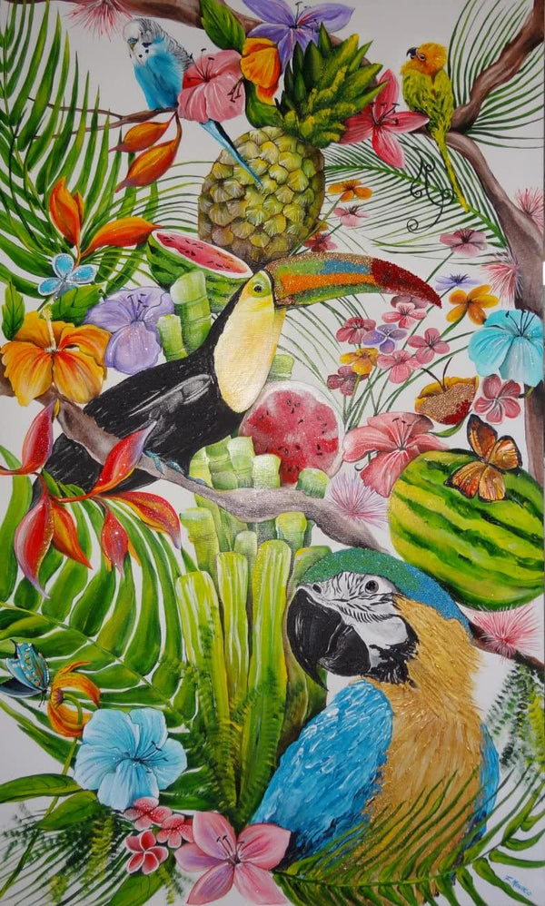 Nature acrylic painting titled 'Tropical Summer ', 24x39 inches, by artist Francesca Monico on Canvas