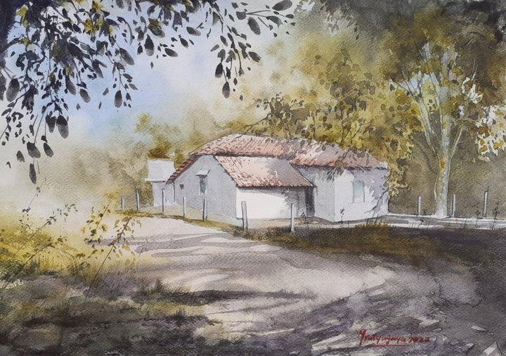 Landscape watercolor painting titled 'Tropical summers', 16x12 inches, by artist Mrutyunjaya Dash on Paper