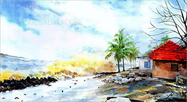 Cityscape watercolor painting titled 'Tsunami', 16x24 inches, by artist Abdul Salim on Paper