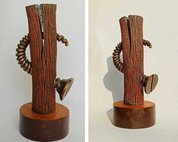 Still-life sculpture titled 'Tune 5', 14x6x6 inches, by artist Gurucharan Singh on Terracotta, Wood