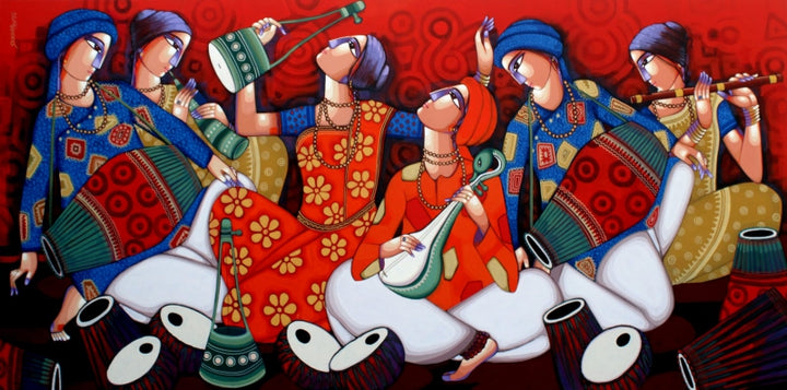 Figurative acrylic painting titled 'Tune Of Bengal', 48x96 inch, by artist Sekhar Roy on Canvas