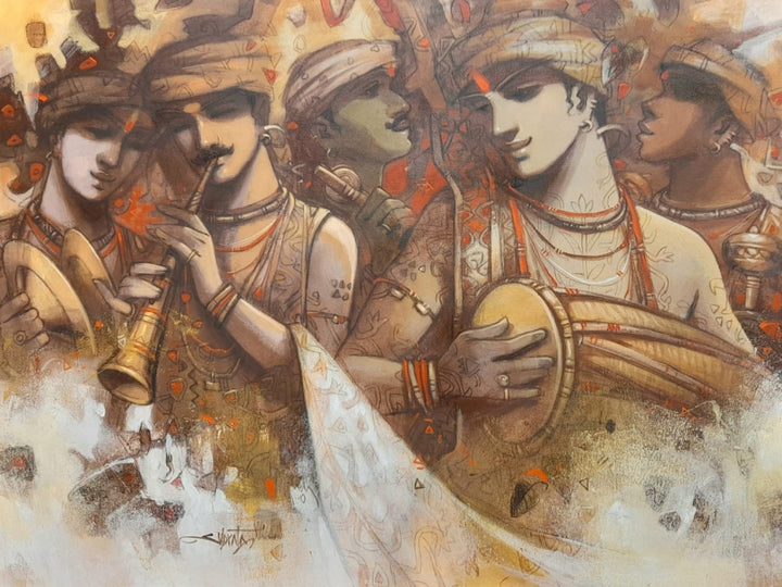 Figurative acrylic painting titled 'Tune Of Life 4', 36x48 inch, by artist Subrata Das on Canvas