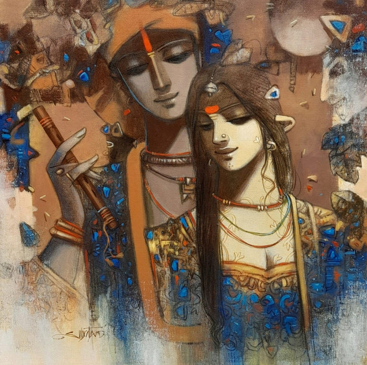 Figurative acrylic painting titled 'Tune Of Love', 30x30 inch, by artist Subrata Das on Canvas