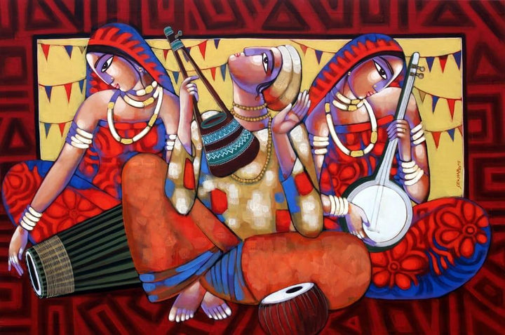 Figurative acrylic painting titled 'Tune Of Bengal 4', 48x72 inches, by artist Sekhar Roy on Canvas