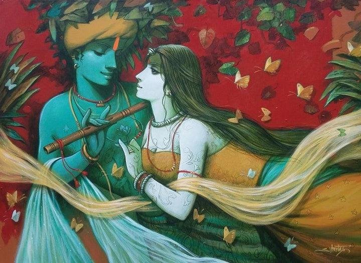 Religious acrylic painting titled 'Tune Of Love 1', 48x36 inches, by artist Subrata Das on Canvas