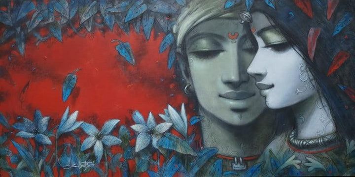 Figurative mixed media painting titled 'Tune Of Love 5', 30x60 inches, by artist Subrata Das on Canvas