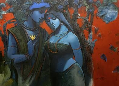 Religious acrylic painting titled 'Tune Of Love 7', 36x48 inches, by artist Subrata Das on Canvas