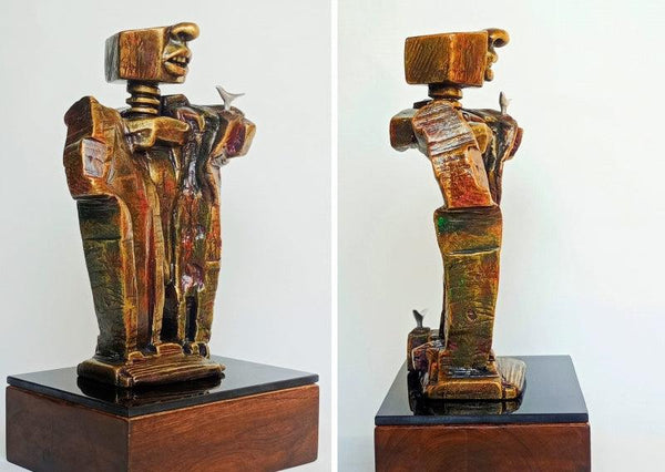 Figurative sculpture titled 'Tune The Time 3', 16x9x7 inches, by artist Gurucharan Singh on Mixedmedia