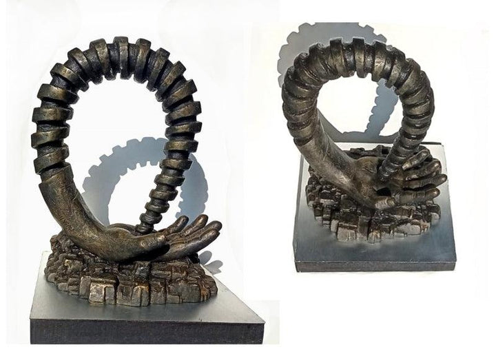 Figurative sculpture titled 'Tune The Time 6', 16x13x12 inches, by artist Gurucharan Singh on Bronze