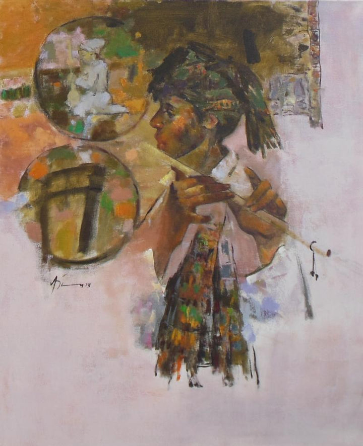 Figurative oil painting titled 'Tuning With Nature 3', 24x30 inches, by artist Ajay Deshpande on Canvas