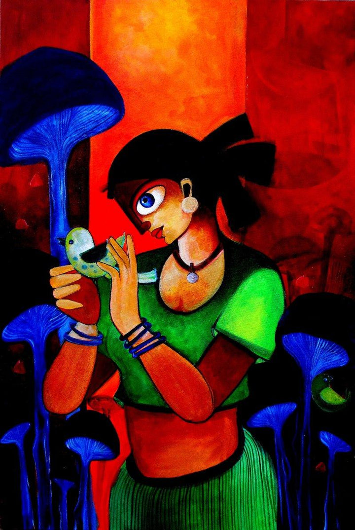 Figurative acrylic painting titled 'Twilight', 36x24 inches, by artist Sharmi Dey on Canvas